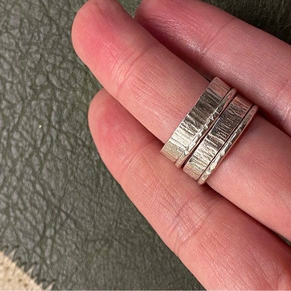 Silver Textured Ring Set - Picture 3 of 16
